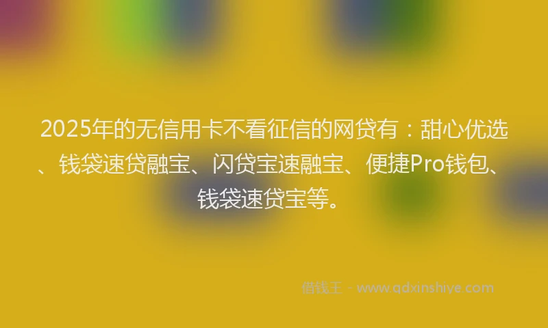 2025年的无信用卡不看征信的网贷有：甜心优选、钱袋速贷融宝、闪贷宝速融宝、便捷Pro钱包、钱袋速贷宝等。