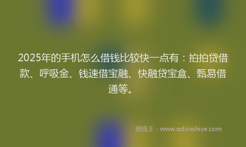 2025年的手机怎么借钱比较快一点有：拍拍贷借款、呼吸金、钱速借宝融、快融贷宝盒、甄易借通等。