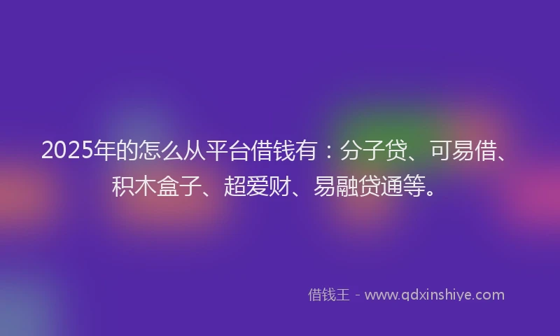 2025年的怎么从平台借钱有：分子贷、可易借、积木盒子、超爱财、易融贷通等。