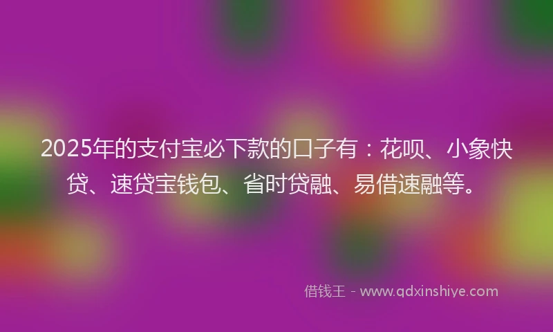 2025年的支付宝必下款的口子有：花呗、小象快贷、速贷宝钱包、省时贷融、易借速融等。