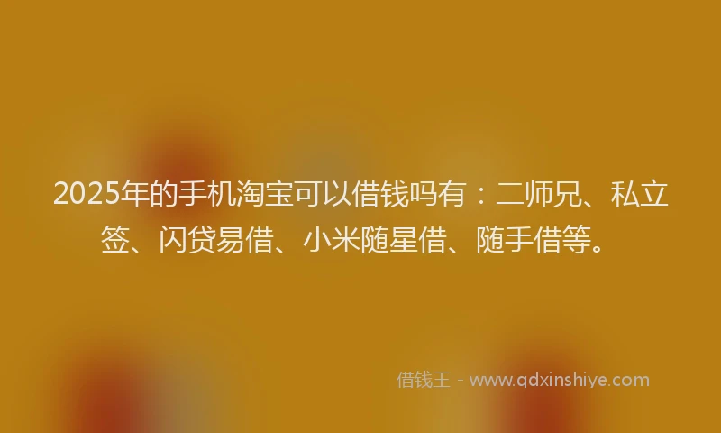 2025年的手机淘宝可以借钱吗有：二师兄、私立签、闪贷易借、小米随星借、随手借等。
