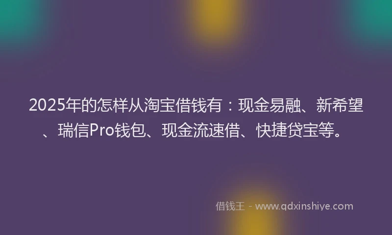 2025年的怎样从淘宝借钱有：现金易融、新希望、瑞信Pro钱包、现金流速借、快捷贷宝等。