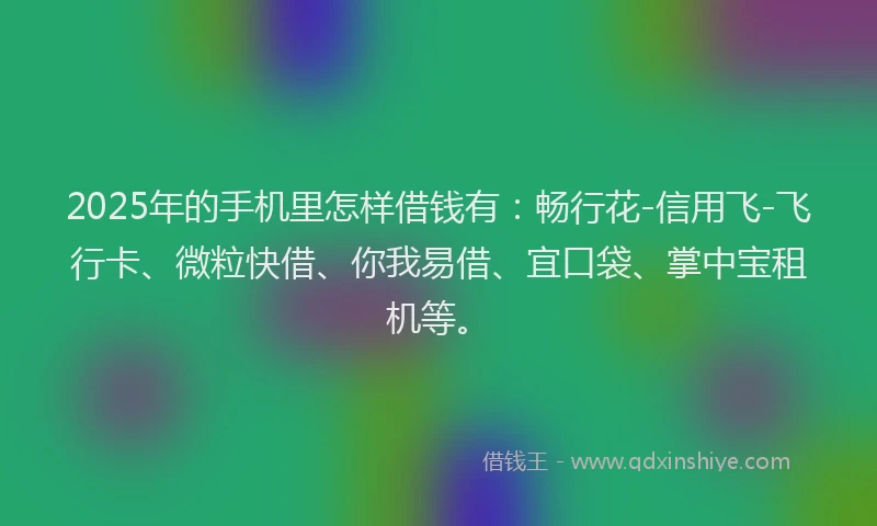 2025年的手机里怎样借钱有：畅行花-信用飞-飞行卡、微粒快借、你我易借、宜口袋、掌中宝租机等。