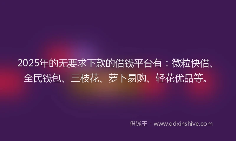 2025年的无要求下款的借钱平台有：微粒快借、全民钱包、三枝花、萝卜易购、轻花优品等。