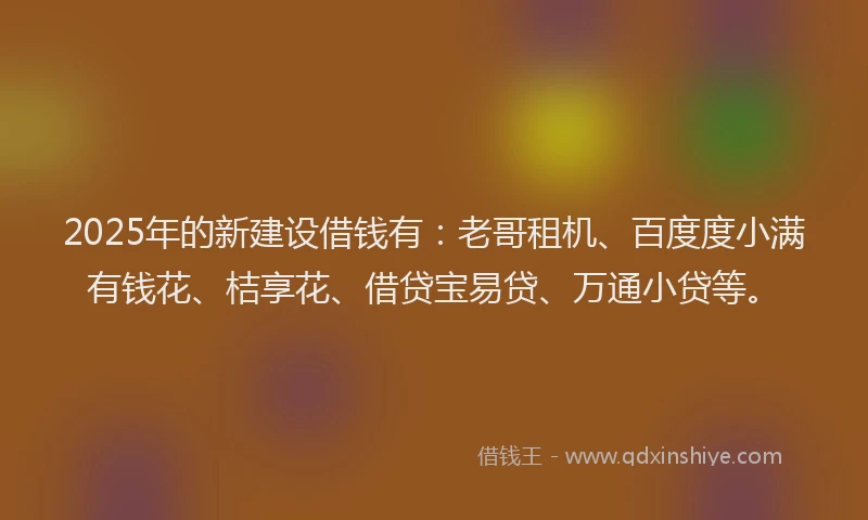2025年的新建设借钱有：老哥租机、百度度小满有钱花、桔享花、借贷宝易贷、万通小贷等。