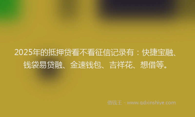 2025年的抵押贷看不看征信记录有：快捷宝融、钱袋易贷融、金速钱包、吉祥花、想借等。