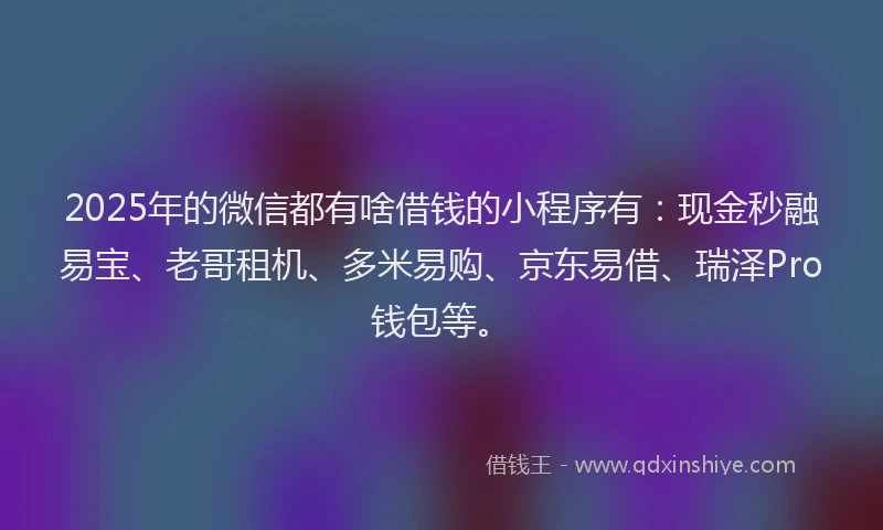 2025年的微信都有啥借钱的小程序有：现金秒融易宝、老哥租机、多米易购、京东易借、瑞泽Pro钱包等。
