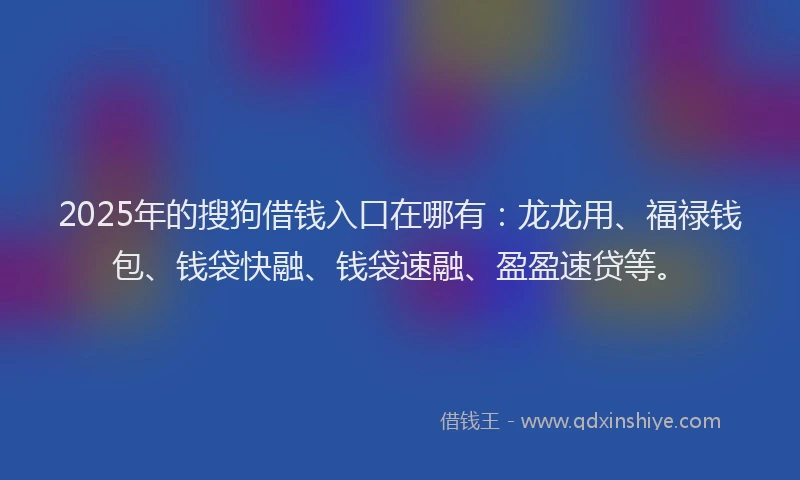 2025年的搜狗借钱入口在哪有：龙龙用、福禄钱包、钱袋快融、钱袋速融、盈盈速贷等。