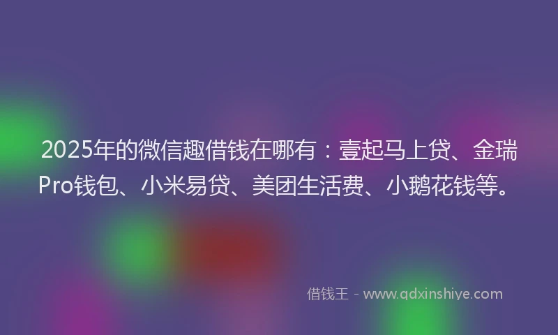 2025年的微信趣借钱在哪有：壹起马上贷、金瑞Pro钱包、小米易贷、美团生活费、小鹅花钱等。