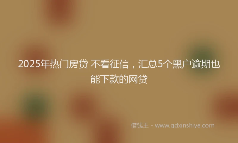2025年热门房贷 不看征信，汇总5个黑户逾期也能下款的网贷