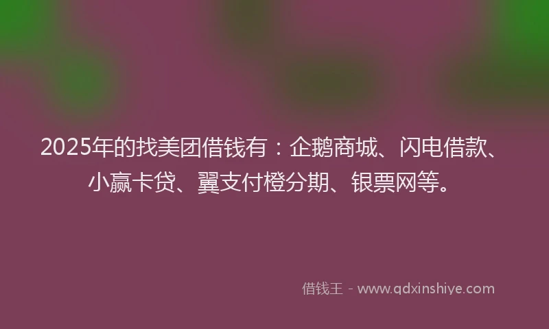 2025年的找美团借钱有：企鹅商城、闪电借款、小赢卡贷、翼支付橙分期、银票网等。