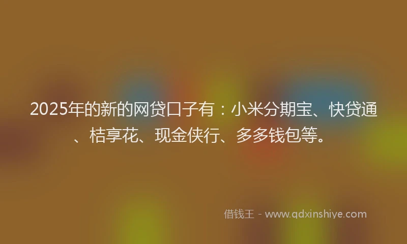 2025年的新的网贷口子有：小米分期宝、快贷通、桔享花、现金侠行、多多钱包等。