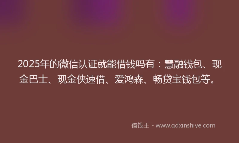 2025年的微信认证就能借钱吗有：慧融钱包、现金巴士、现金侠速借、爱鸿森、畅贷宝钱包等。