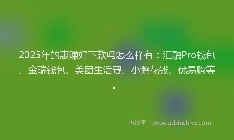 2025年的惠赚好下款吗怎么样有：汇融Pro钱包、金瑞钱包、美团生活费、小鹅花钱、优易购等。