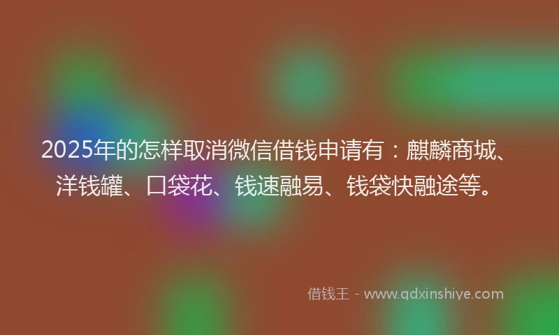 2025年的怎样取消微信借钱申请有：麒麟商城、洋钱罐、口袋花、钱速融易、钱袋快融途等。