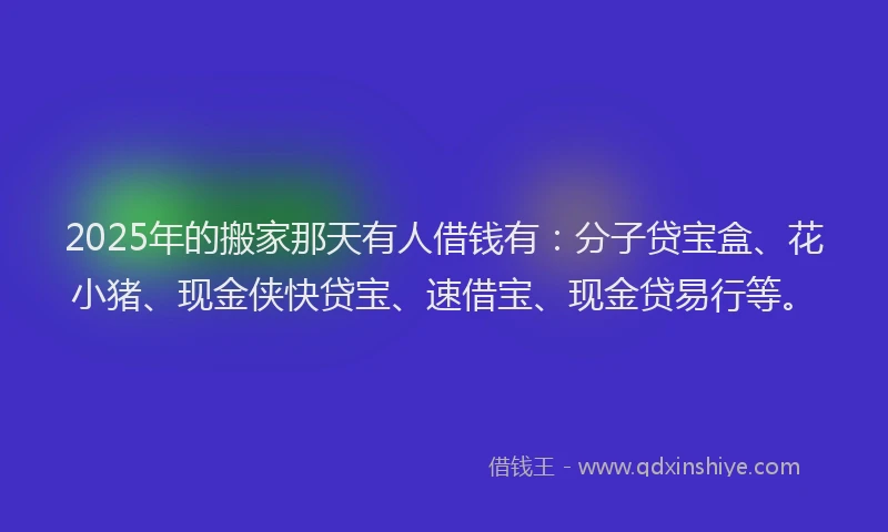 2025年的搬家那天有人借钱有：分子贷宝盒、花小猪、现金侠快贷宝、速借宝、现金贷易行等。