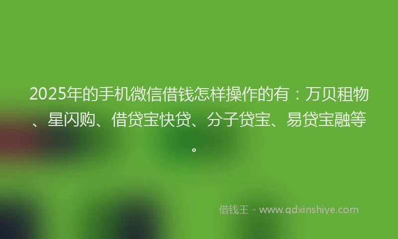 2025年的手机微信借钱怎样操作的有：万贝租物、星闪购、借贷宝快贷、分子贷宝、易贷宝融等。