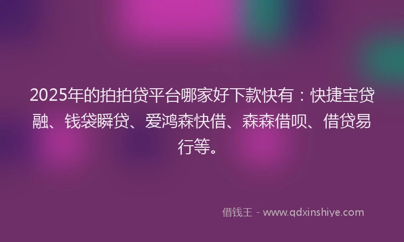2025年的拍拍贷平台哪家好下款快有：快捷宝贷融、钱袋瞬贷、爱鸿森快借、森森借呗、借贷易行等。