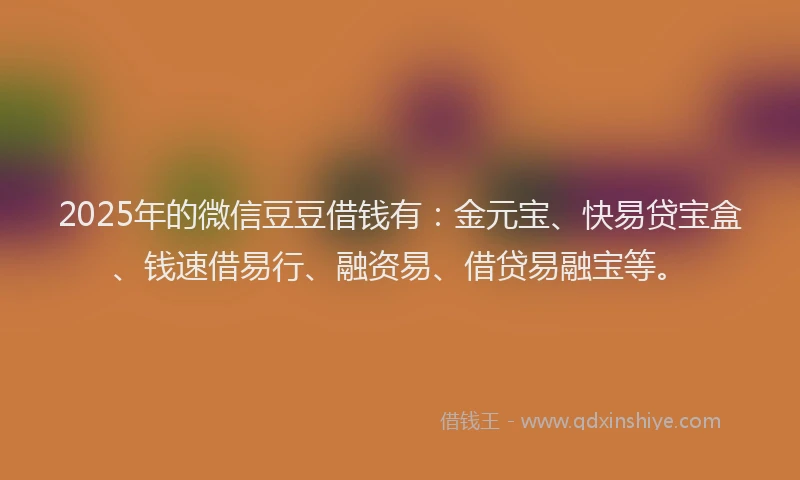 2025年的微信豆豆借钱有：金元宝、快易贷宝盒、钱速借易行、融资易、借贷易融宝等。