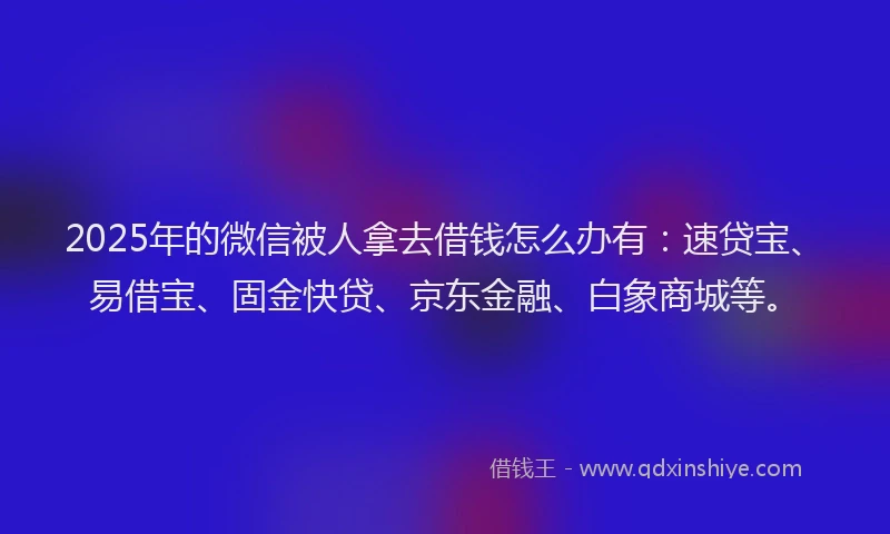 2025年的微信被人拿去借钱怎么办有：速贷宝、易借宝、固金快贷、京东金融、白象商城等。