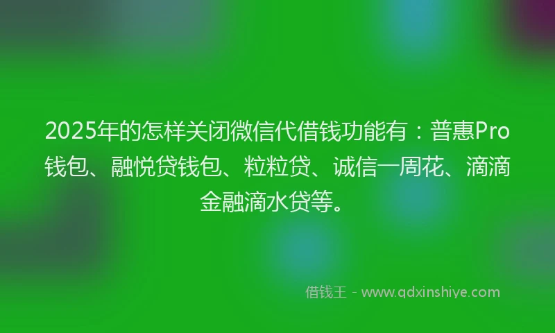 2025年的怎样关闭微信代借钱功能有：普惠Pro钱包、融悦贷钱包、粒粒贷、诚信一周花、滴滴金融滴水贷等。