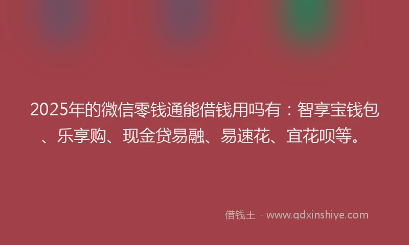 2025年的微信零钱通能借钱用吗有：智享宝钱包、乐享购、现金贷易融、易速花、宜花呗等。