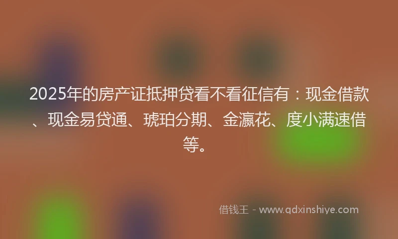 2025年的房产证抵押贷看不看征信有：现金借款、现金易贷通、琥珀分期、金瀛花、度小满速借等。