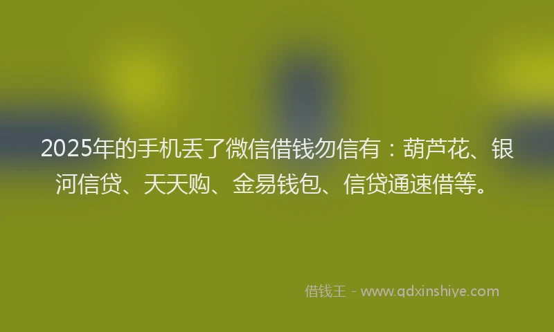 2025年的手机丢了微信借钱勿信有：葫芦花、银河信贷、天天购、金易钱包、信贷通速借等。