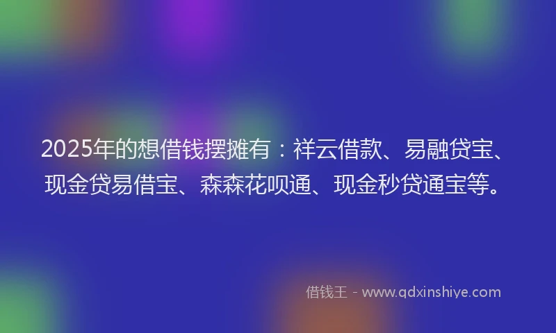 2025年的想借钱摆摊有：祥云借款、易融贷宝、现金贷易借宝、森森花呗通、现金秒贷通宝等。