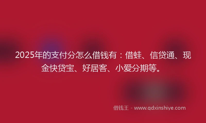 2025年的支付分怎么借钱有：借蛙、信贷通、现金快贷宝、好居客、小爱分期等。