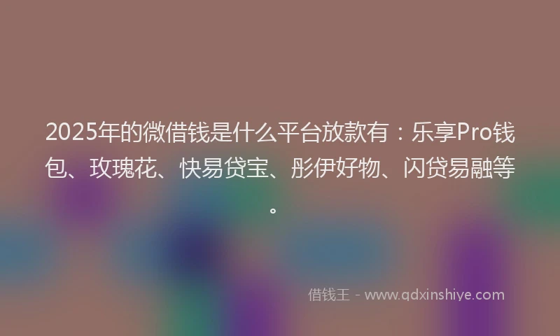 2025年的微借钱是什么平台放款有：乐享Pro钱包、玫瑰花、快易贷宝、彤伊好物、闪贷易融等。