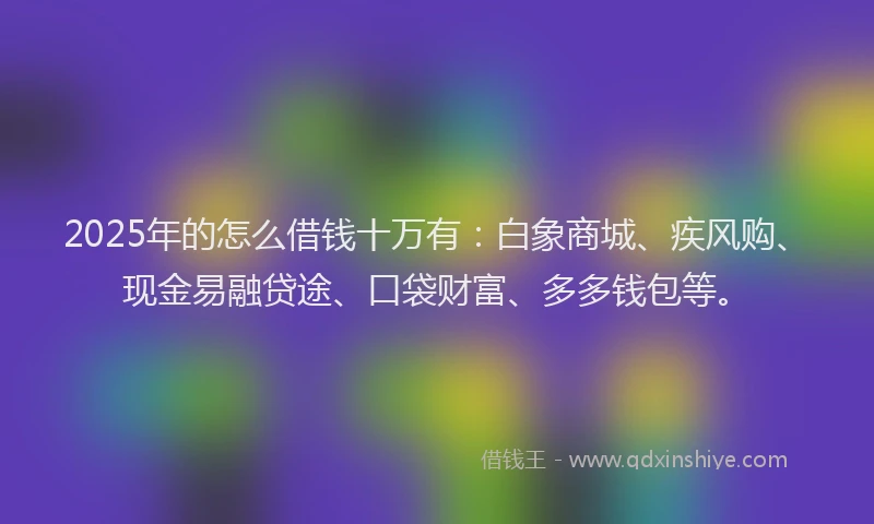 2025年的怎么借钱十万有：白象商城、疾风购、现金易融贷途、口袋财富、多多钱包等。