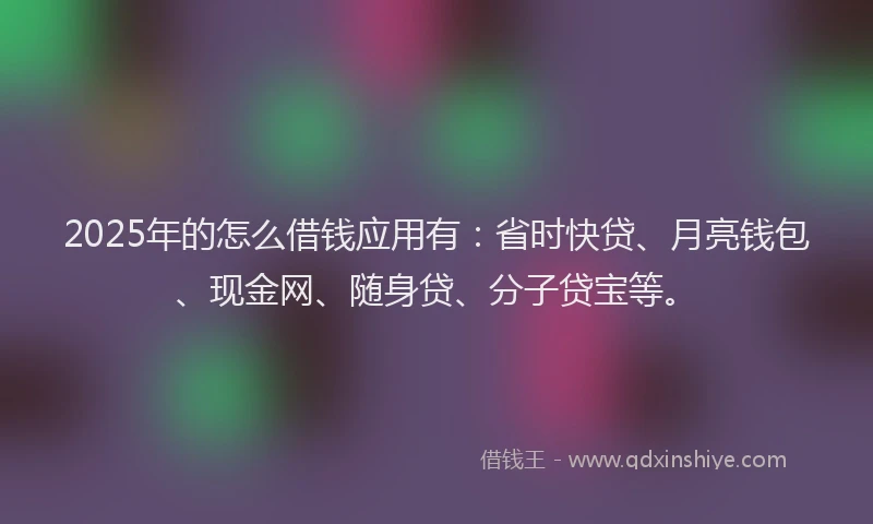2025年的怎么借钱应用有：省时快贷、月亮钱包、现金网、随身贷、分子贷宝等。