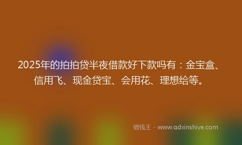 2025年的拍拍贷半夜借款好下款吗有：金宝盒、信用飞、现金贷宝、会用花、理想给等。