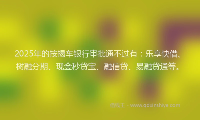 2025年的按揭车银行审批通不过有：乐享快借、树融分期、现金秒贷宝、融信贷、易融贷通等。