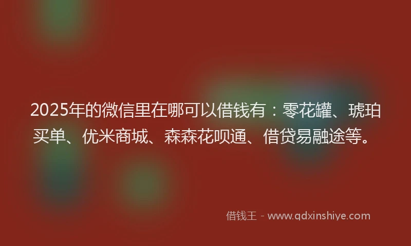 2025年的微信里在哪可以借钱有：零花罐、琥珀买单、优米商城、森森花呗通、借贷易融途等。