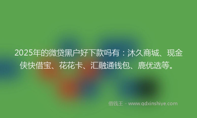 2025年的微贷黑户好下款吗有：沐久商城、现金侠快借宝、花花卡、汇融通钱包、鹿优选等。