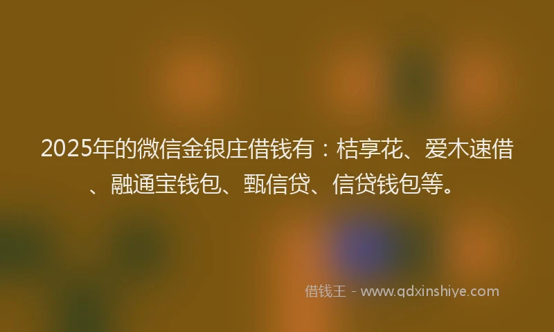 2025年的微信金银庄借钱有：桔享花、爱木速借、融通宝钱包、甄信贷、信贷钱包等。