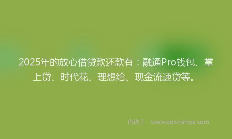 2025年的放心借贷款还款有：融通Pro钱包、掌上贷、时代花、理想给、现金流速贷等。
