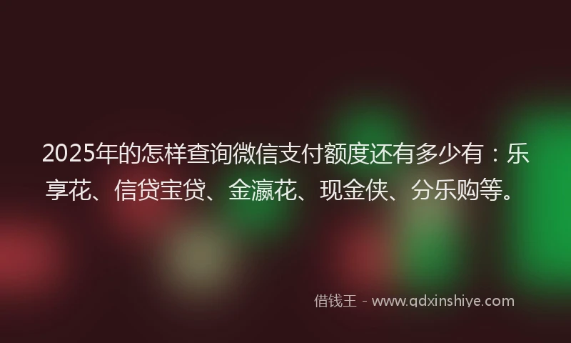 2025年的怎样查询微信支付额度还有多少有：乐享花、信贷宝贷、金瀛花、现金侠、分乐购等。