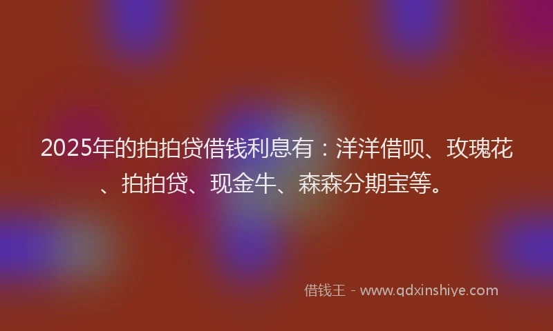2025年的拍拍贷借钱利息有：洋洋借呗、玫瑰花、拍拍贷、现金牛、森森分期宝等。