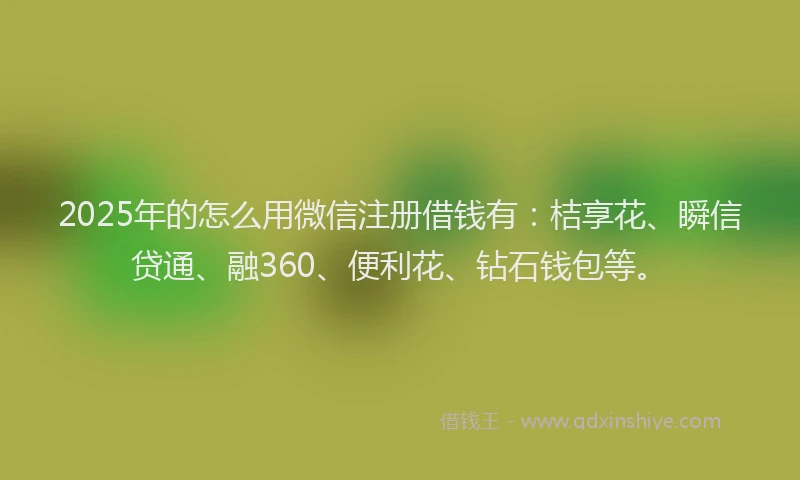 2025年的怎么用微信注册借钱有：桔享花、瞬信贷通、融360、便利花、钻石钱包等。