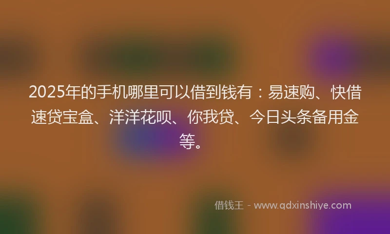 2025年的手机哪里可以借到钱有：易速购、快借速贷宝盒、洋洋花呗、你我贷、今日头条备用金等。