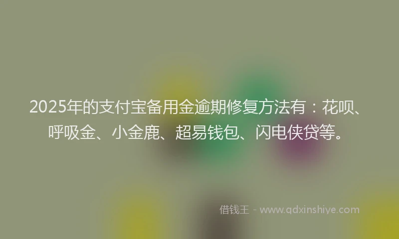 2025年的支付宝备用金逾期修复方法有：花呗、呼吸金、小金鹿、超易钱包、闪电侠贷等。