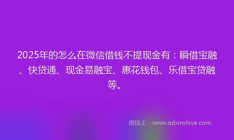 2025年的怎么在微信借钱不提现金有：瞬借宝融、快贷通、现金易融宝、惠花钱包、乐借宝贷融等。