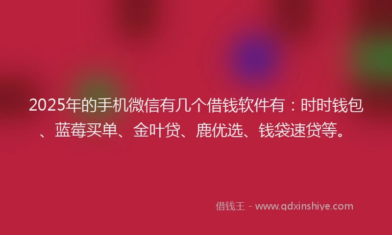 2025年的手机微信有几个借钱软件有：时时钱包、蓝莓买单、金叶贷、鹿优选、钱袋速贷等。
