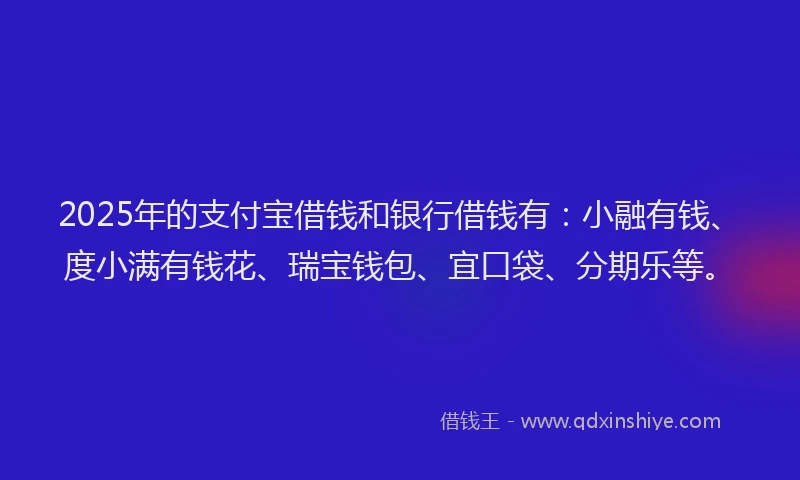 2025年的支付宝借钱和银行借钱有：小融有钱、度小满有钱花、瑞宝钱包、宜口袋、分期乐等。