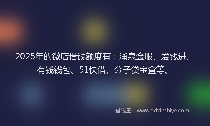 2025年的微店借钱额度有：涌泉金服、爱钱进、有钱钱包、51快借、分子贷宝盒等。
