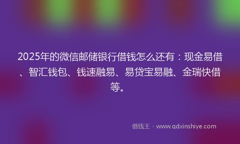 2025年的微信邮储银行借钱怎么还有：现金易借、智汇钱包、钱速融易、易贷宝易融、金瑞快借等。