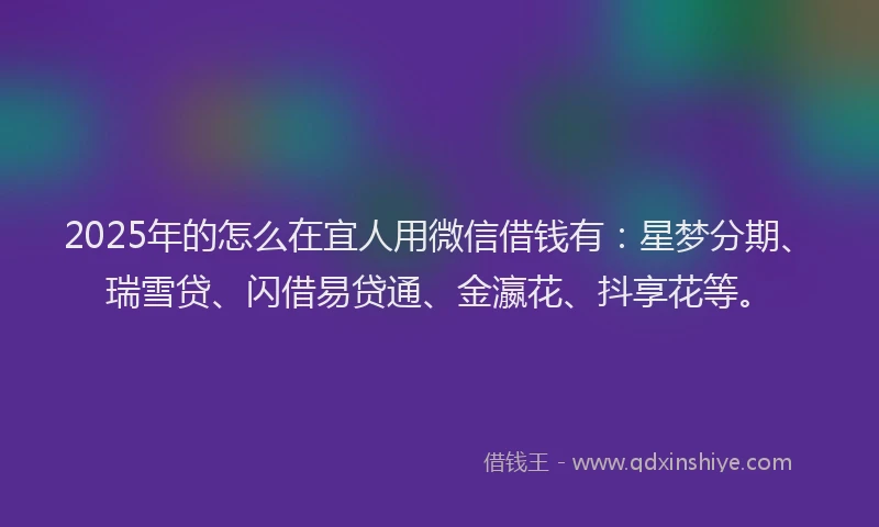 2025年的怎么在宜人用微信借钱有：星梦分期、瑞雪贷、闪借易贷通、金瀛花、抖享花等。
